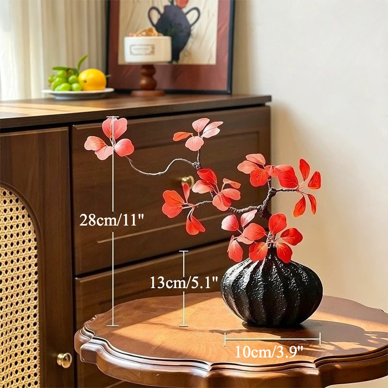 Oriental Luxe Crimson Leaf Sculptural Silhouette Artificial Floral Arrangement