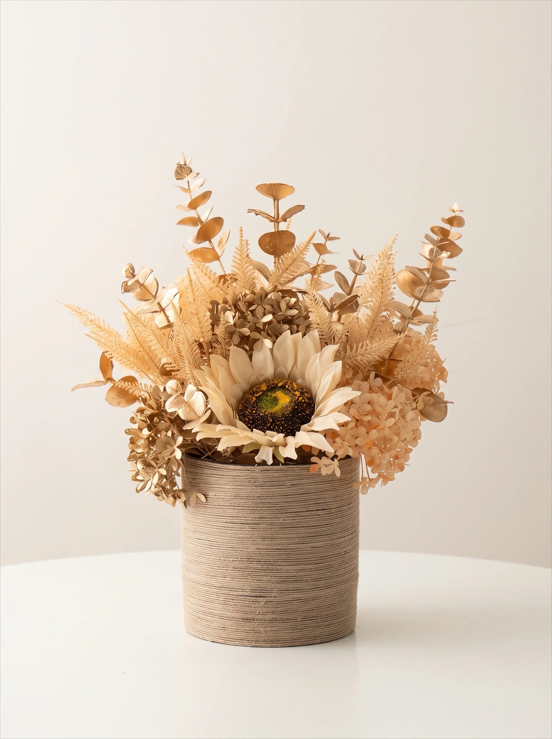 Autumn Retro Sunflower Artificial Flower Arrangement with Vase