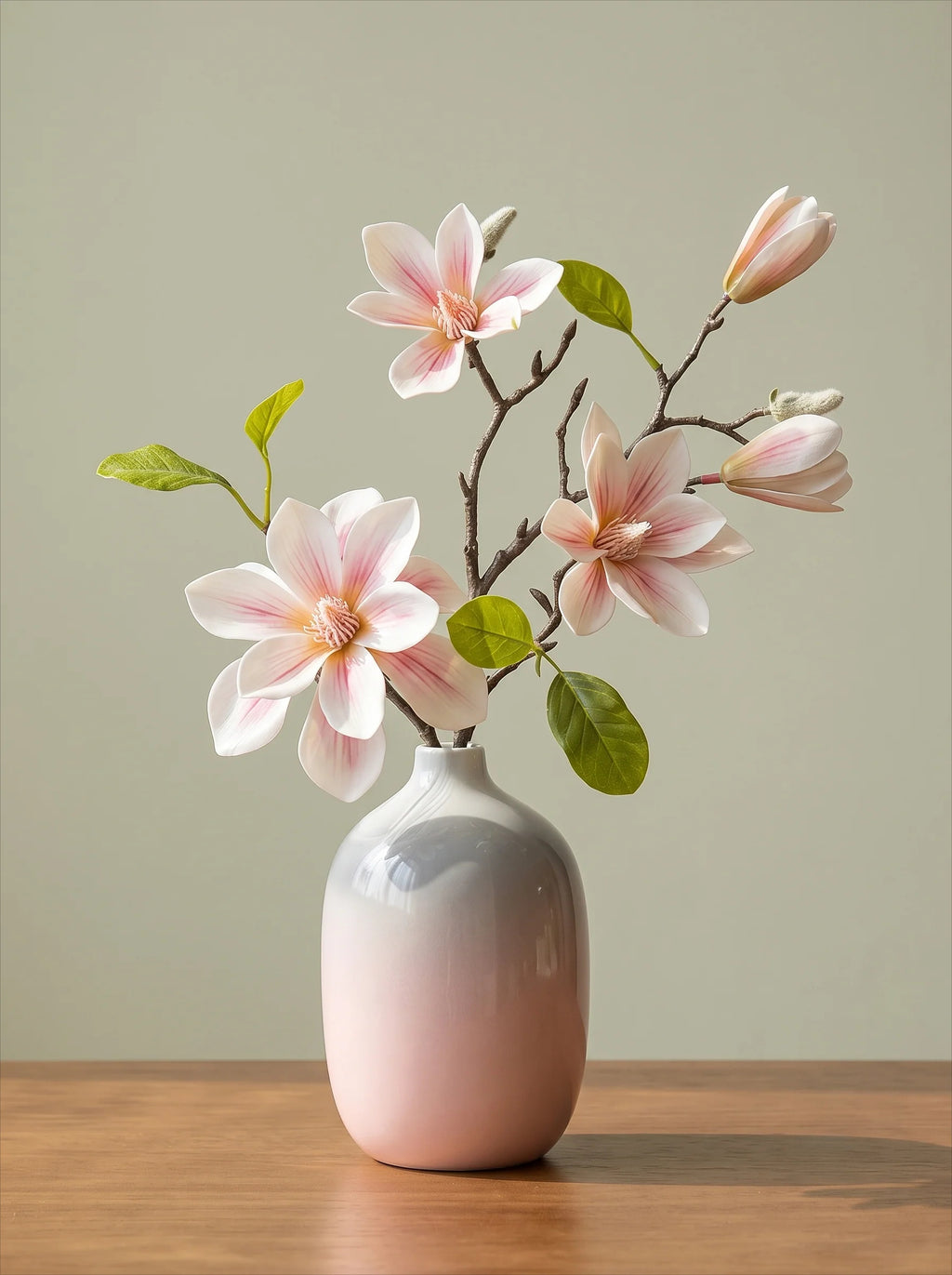 Arrangement floral artificiel Magnolia Jaune Vintage avec Vase