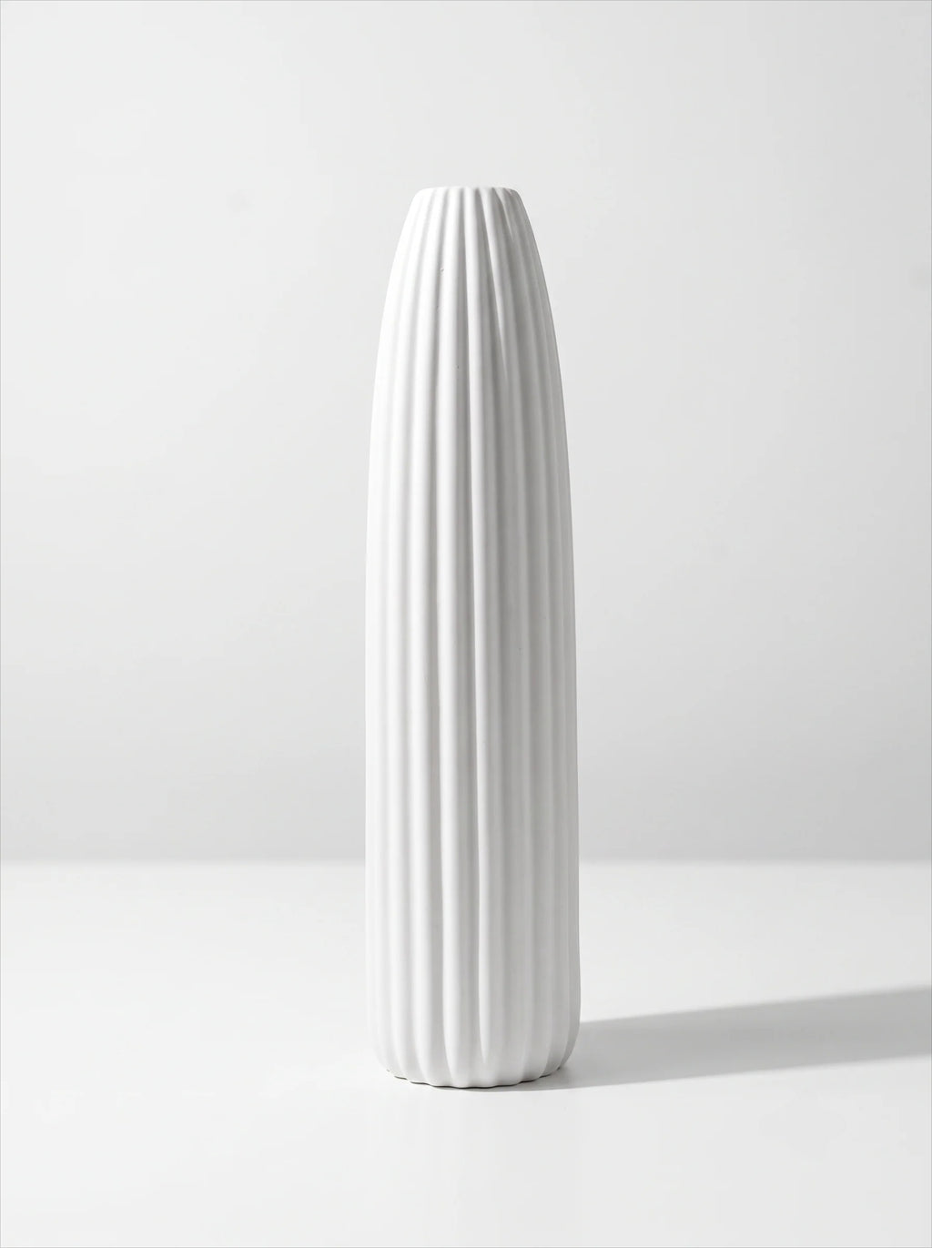 White Ribbed Ceramic Vase