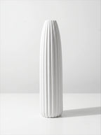 White Ribbed Ceramic Vase