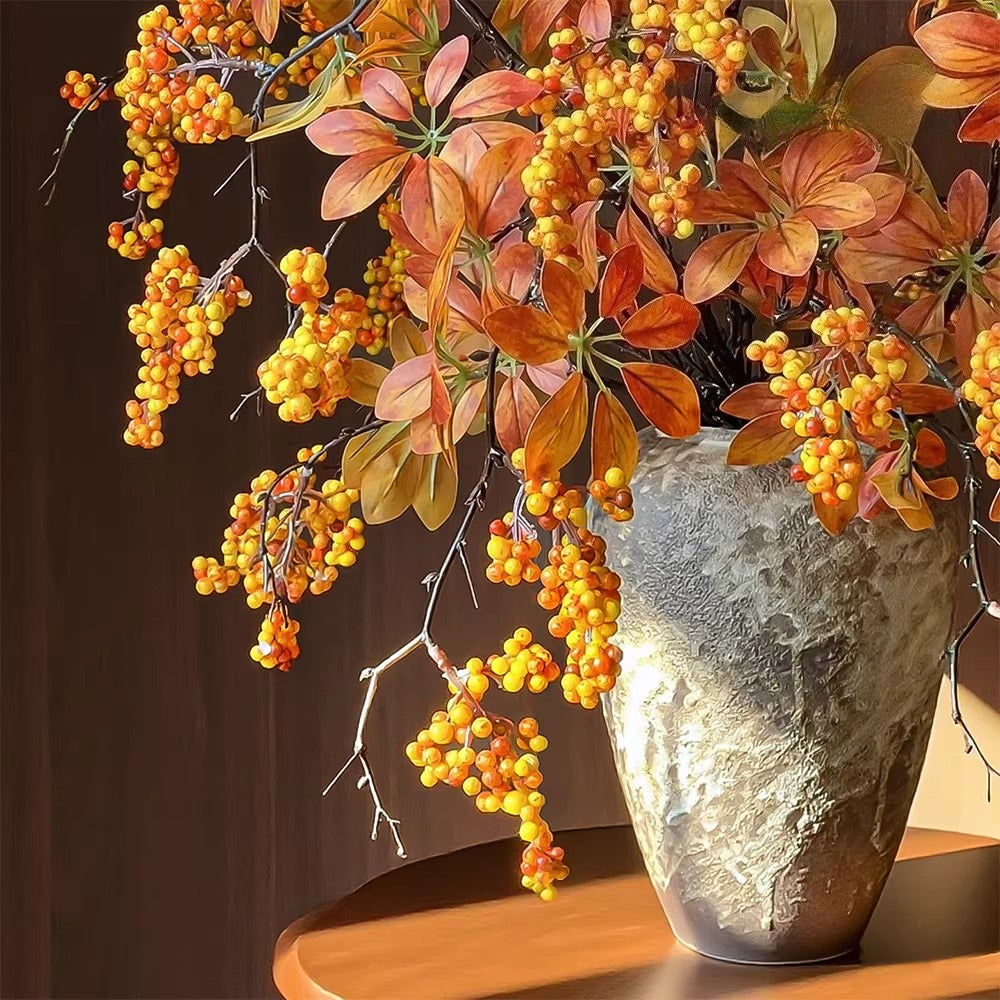 Composition florale fausse Bouquet fortune terre cuite chaude