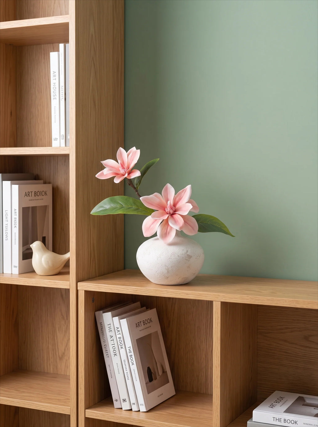 Ruhiges Blush-Magnolien Skulpturales Kunstblumenarrangement  