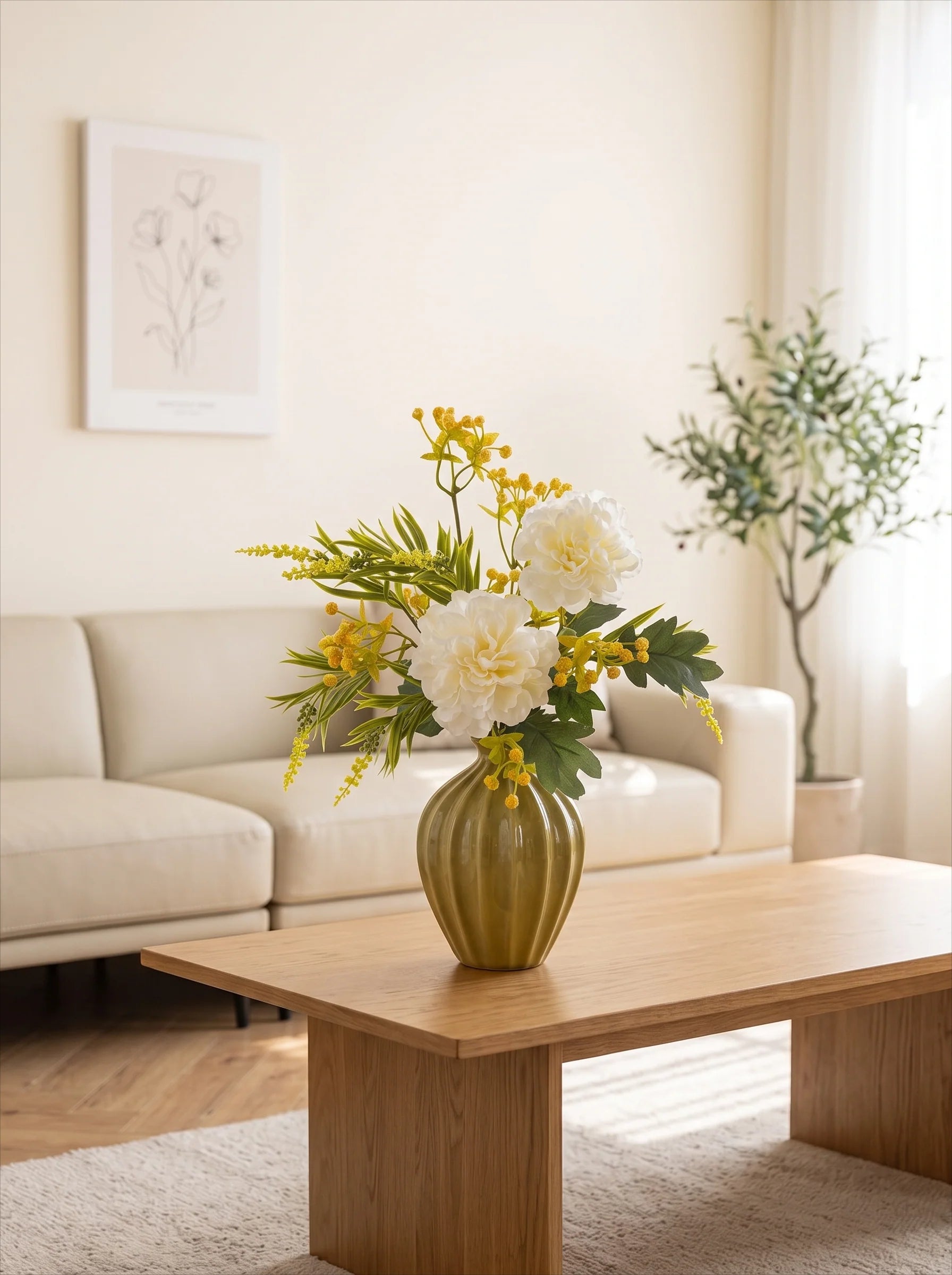 Luxe Cream Peony & Wattle Ensemble Faux Floral Arrangement