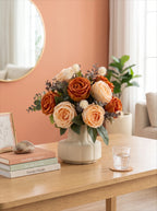 Oljemålning-stil konstgjord blomsterarrangemang - Vintage karamell & krämrosor