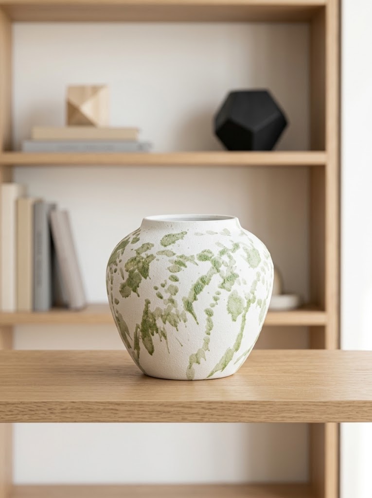 Artisanal Green Splatter White Vase