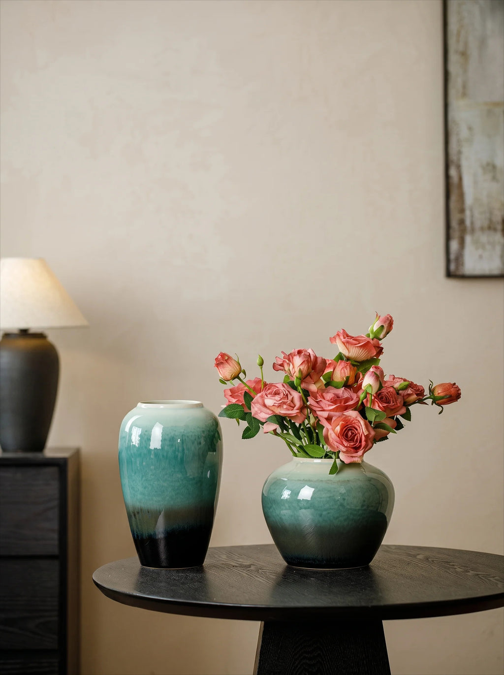 Artisan Teal Green Reactive Glaze Ceramic Vase