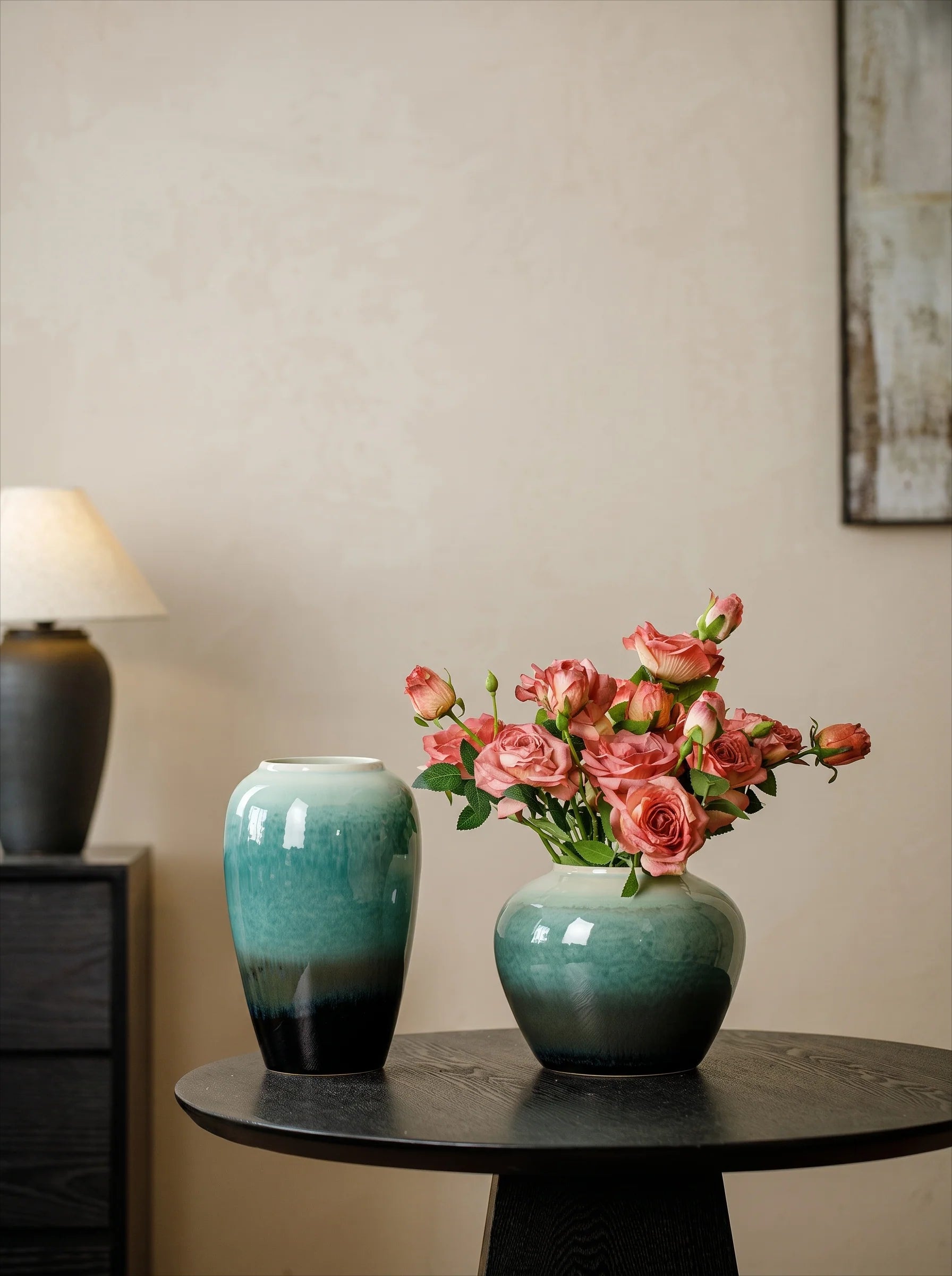Artisan Teal Green Reactive Glaze Ceramic Vase