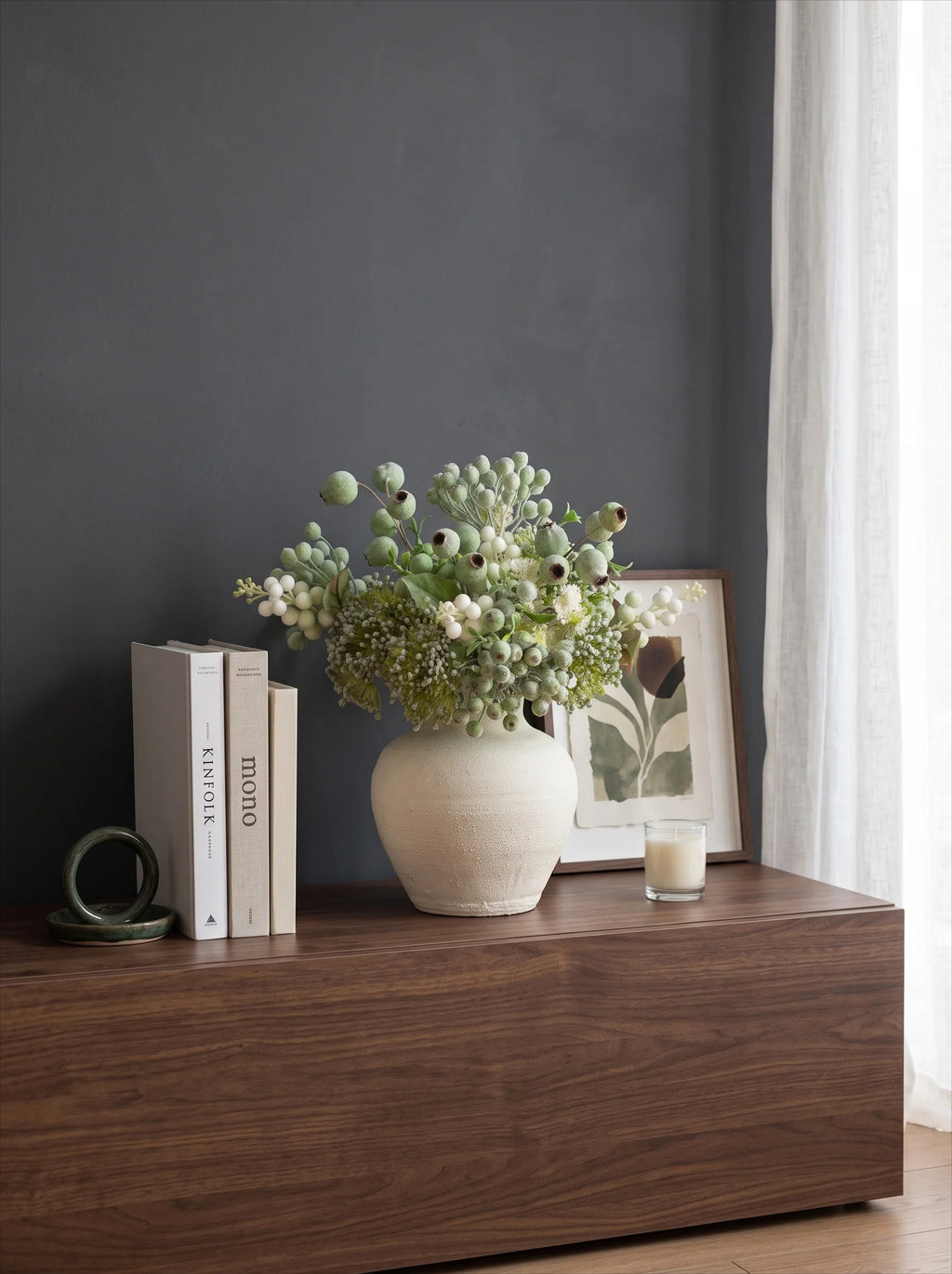 Elegant Green Faux Blueberry & Berry Branch Arrangement