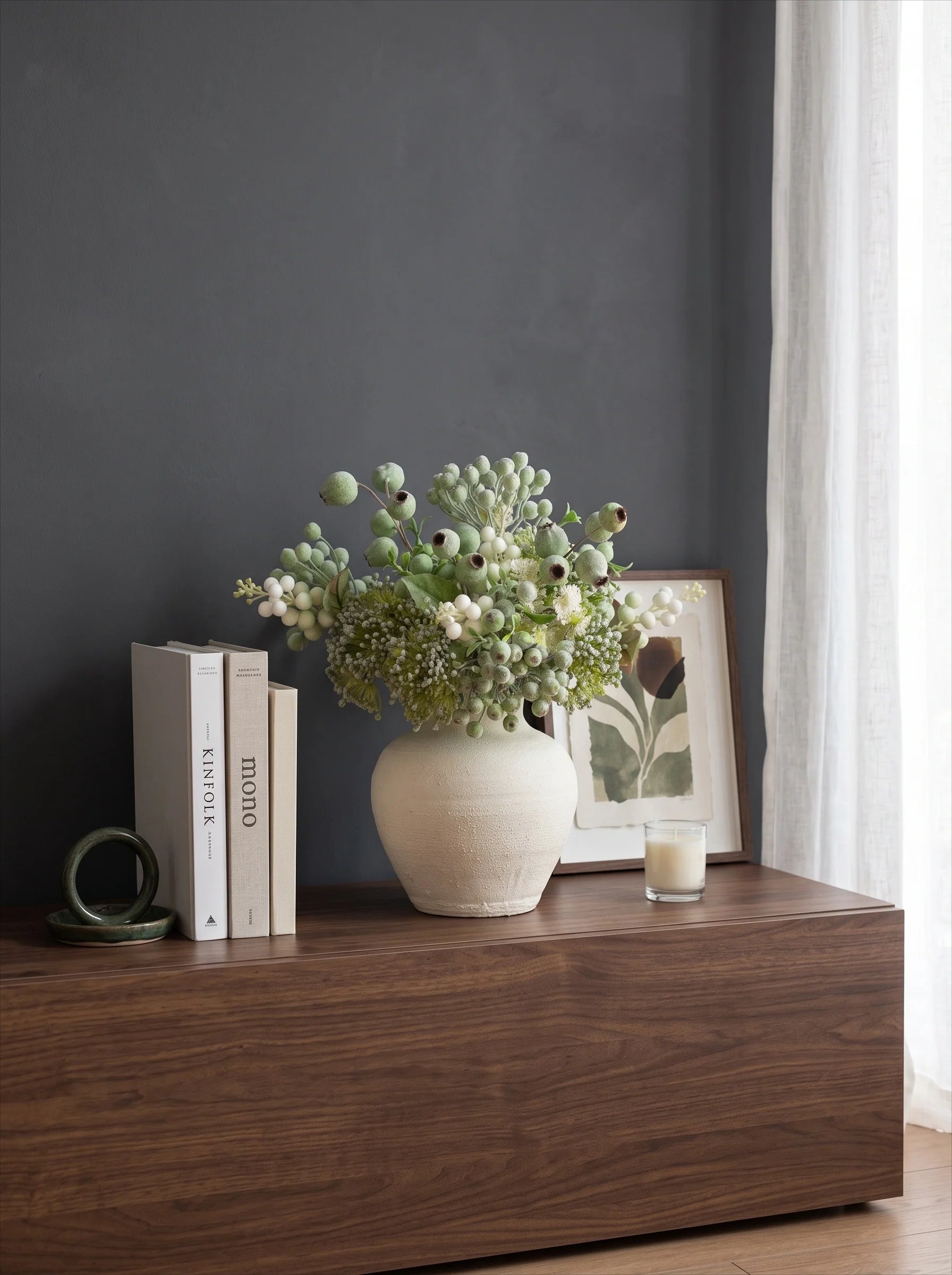 Elegant Green Faux Blueberry & Berry Branch Arrangement