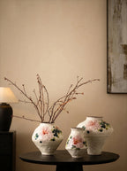 Vintage Chinoiserie Peony Painted Stoneware Vase