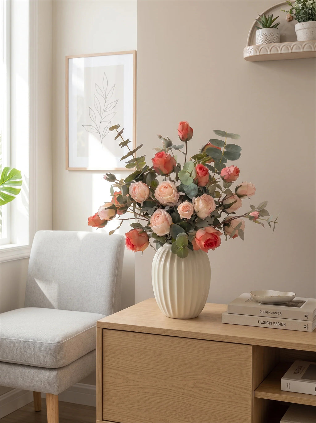 Luxury Blush Pink Rose Modern Artificial Floral Arrangement