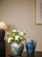 Artisan Blue Reactive Glaze Ceramic Vase