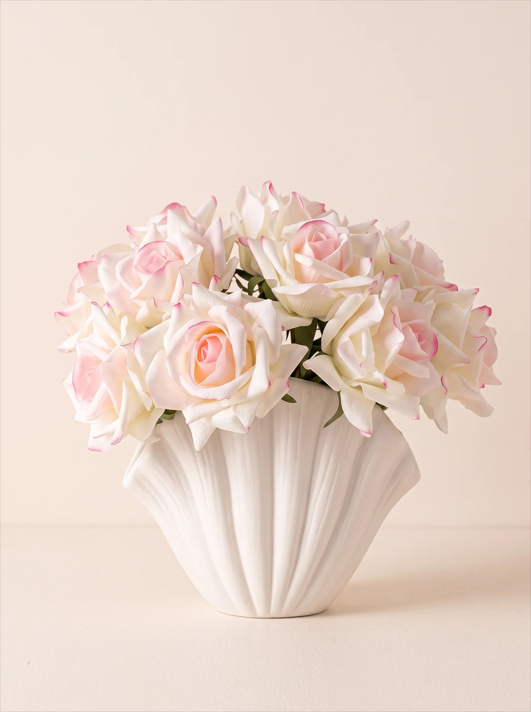 Faux Rose Bouquet - Pink Edged (10 Stems / 10 Roses)
