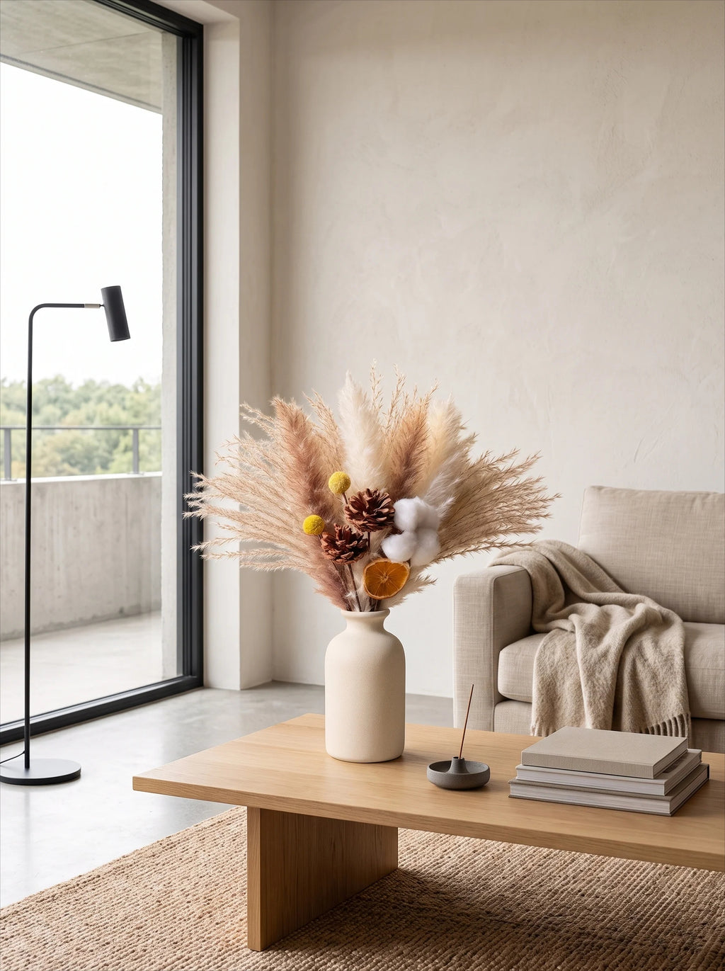 Faux Pampas Grass & Blossom Neutral Artisan Arrangement
