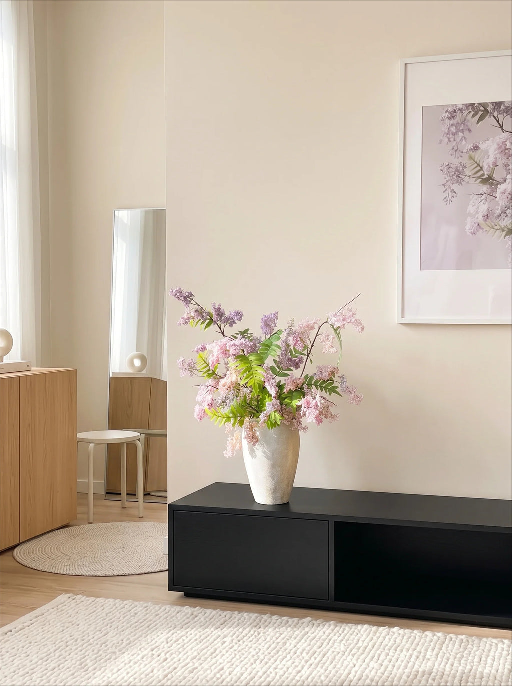 Dusty Lavender Lilac & Fern Faux Floral Arrangement