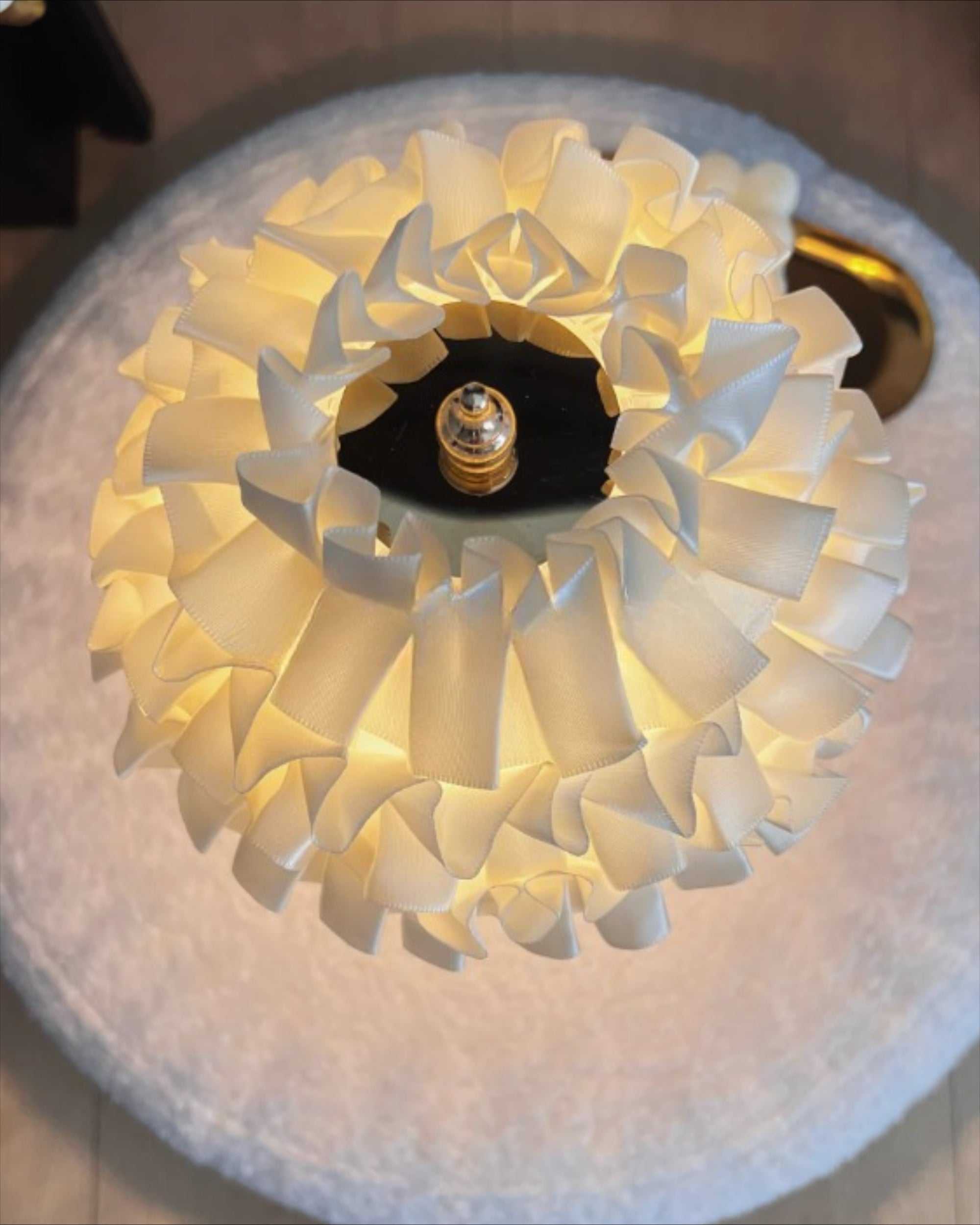 Luxury French Ruffled Satin Shade Table Lamp with Brushed Gold Base