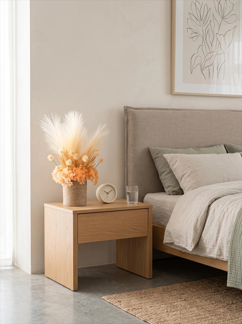 Modern Boho Creamy Pampas & Hydrangea Artificial Floral Arrangement