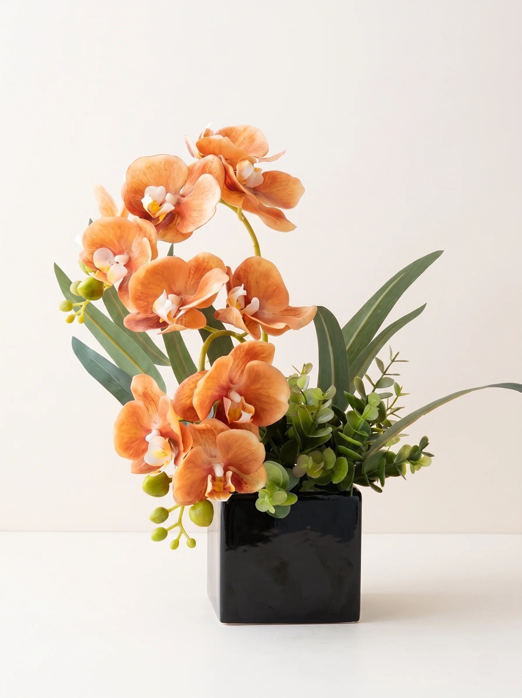 Modern Minimalist Vibrant Sunset Orchid Artificial Floral Arrangement