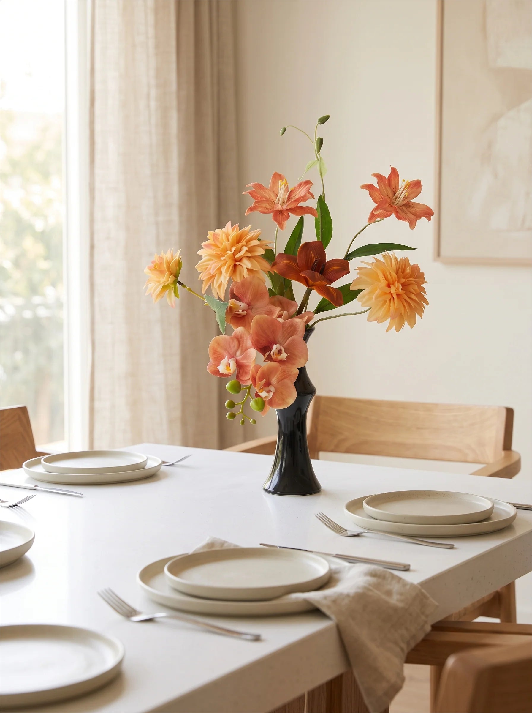 Luxe Terracotta Orchid & Dahlia Ensemble Faux Floral Arrangement