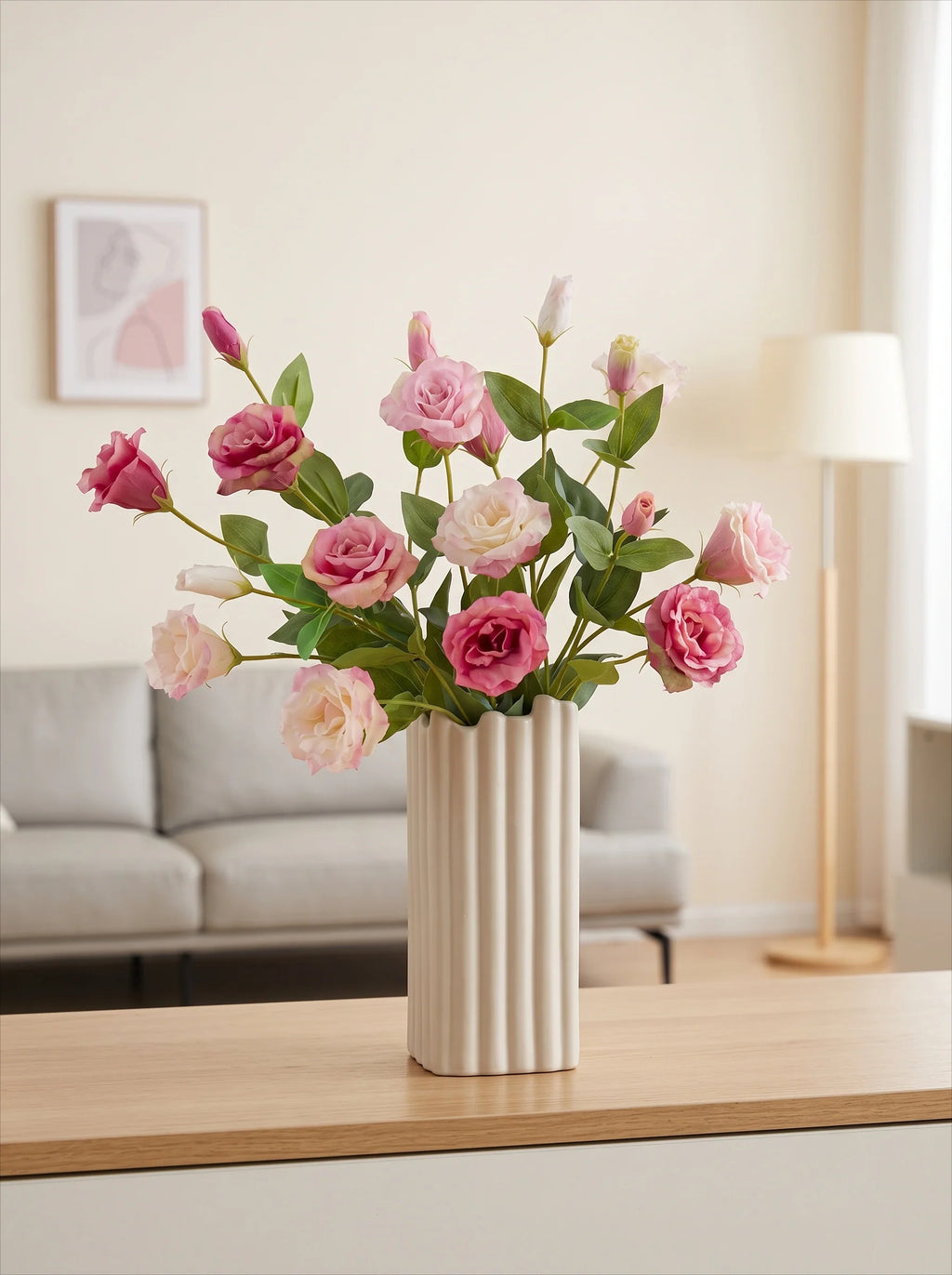 Dusty Pink Platycodon Bloom Faux Floral Arrangement