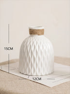 Rope Trimmed Textured Vase - White
