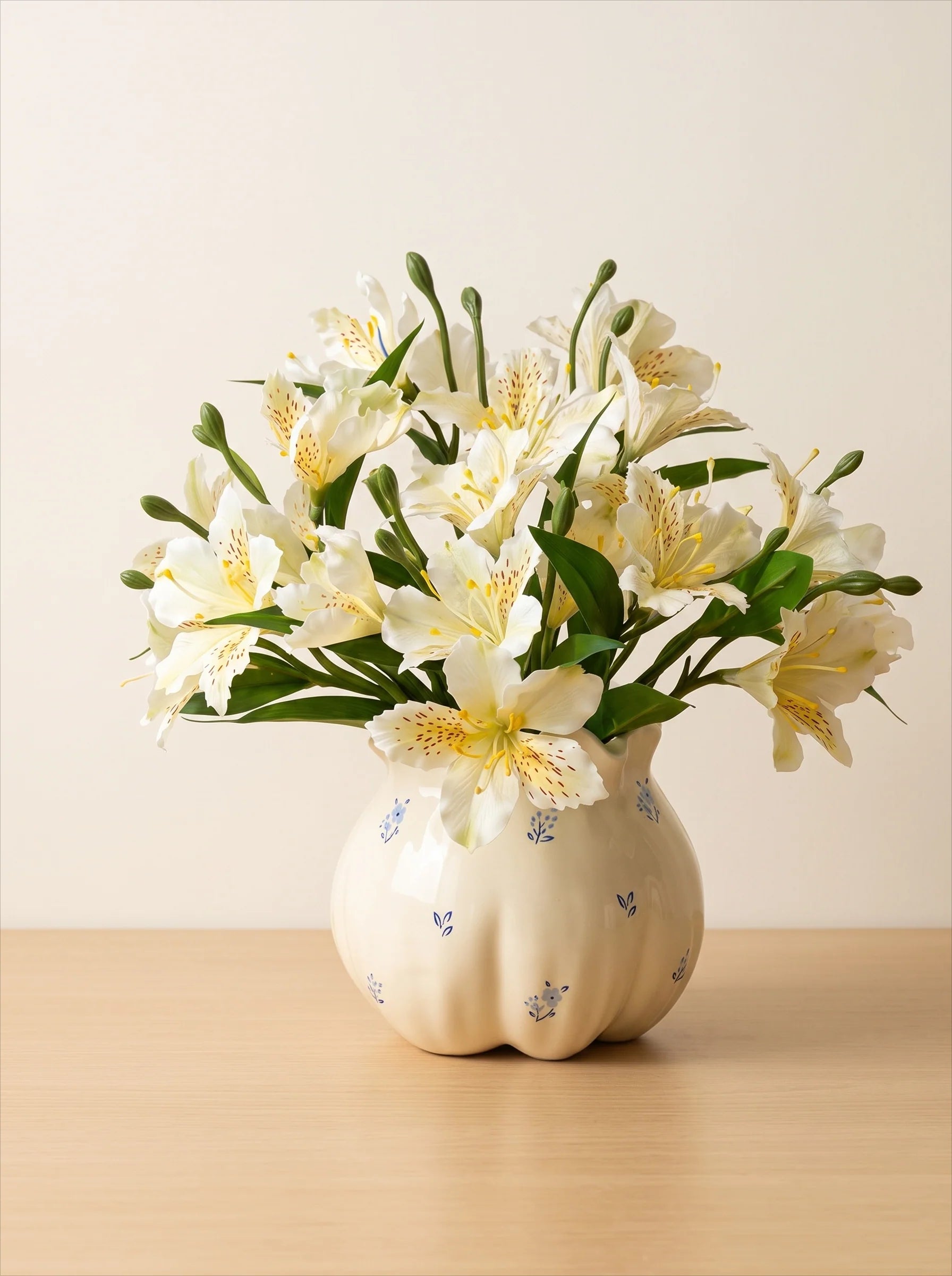 Luxe White Lily of the Incas Ensemble Faux Floral Arrangement