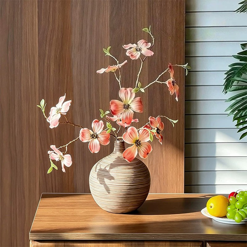 Elegant Coral Dogwood Blossom Artificial Floral Arrangement