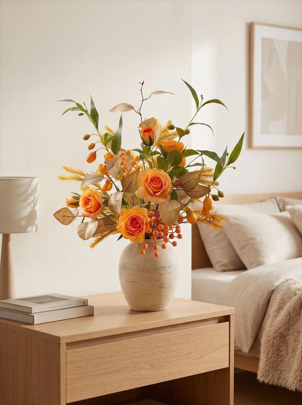 Arrangement floral artificiel Rose Ambre d’Automne Vintage et Baies