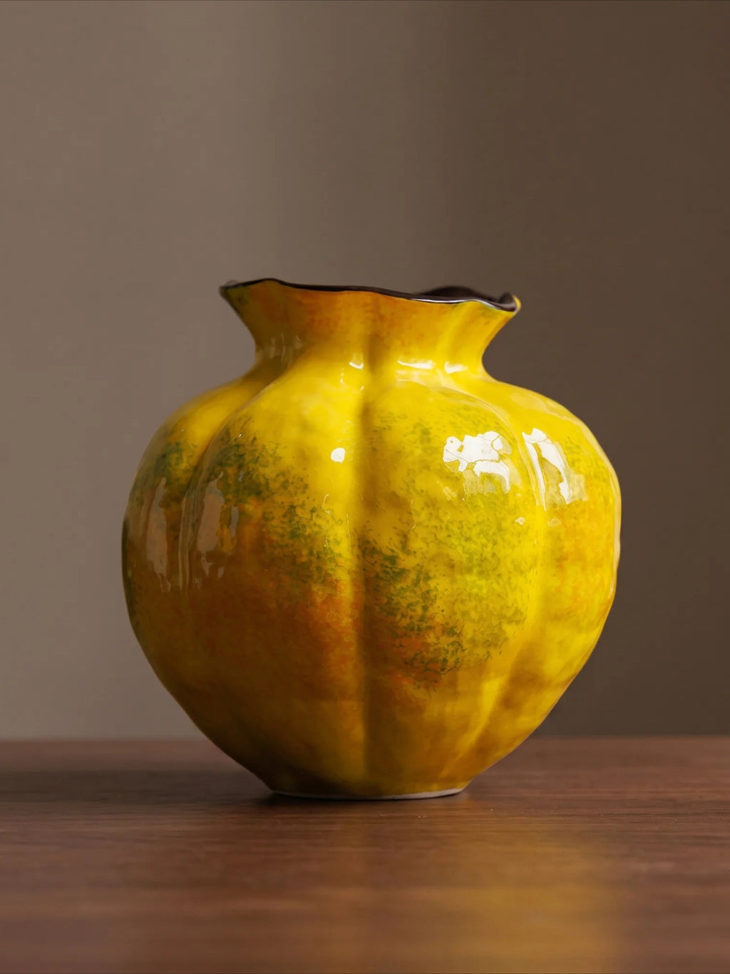 Vintage Fluted Speckled Glazed Sculptural Vase