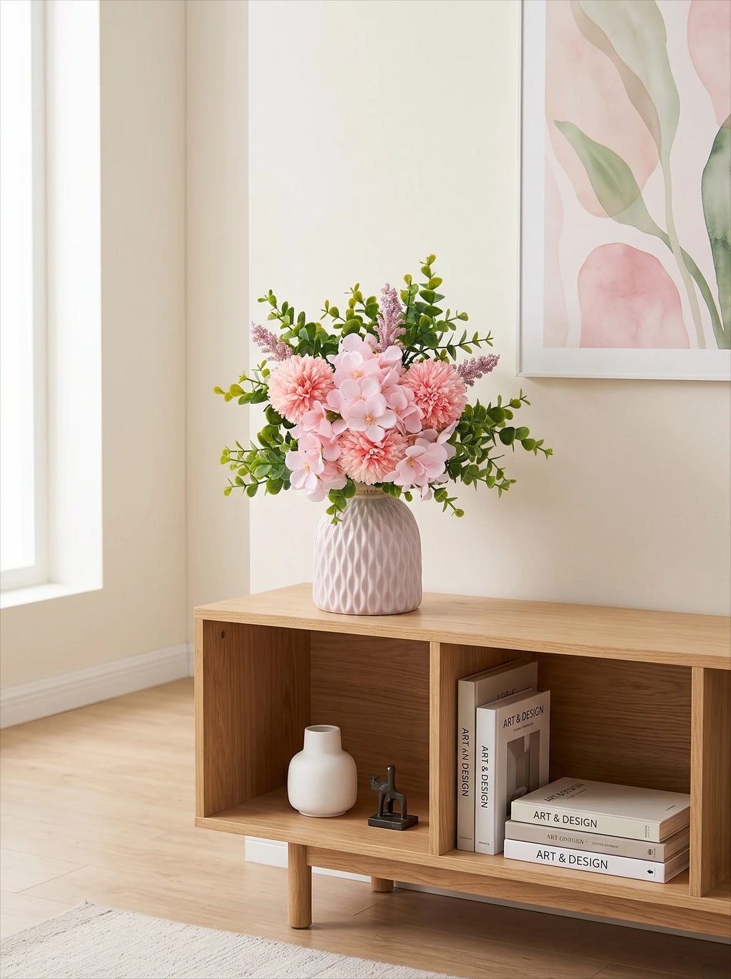 Fresh Meadow Pink Spherical Mum & Greenery Artificial Floral Arrangement