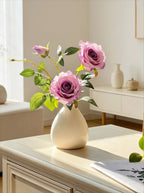 Dusty Lavender Rose Faux Floral Arrangement with Vase