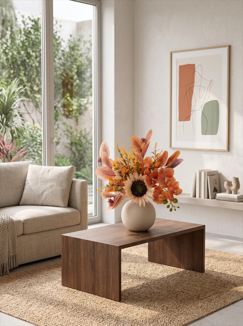 Faux Autumn Arrangement - Sunflower & Autumn Blooms