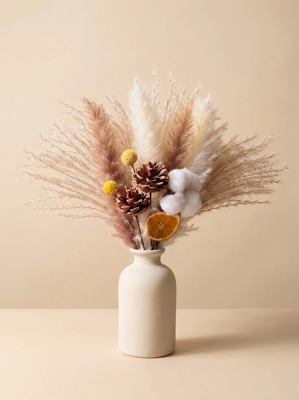 Faux Pampas Grass & Blossom Neutral Artisan Arrangement