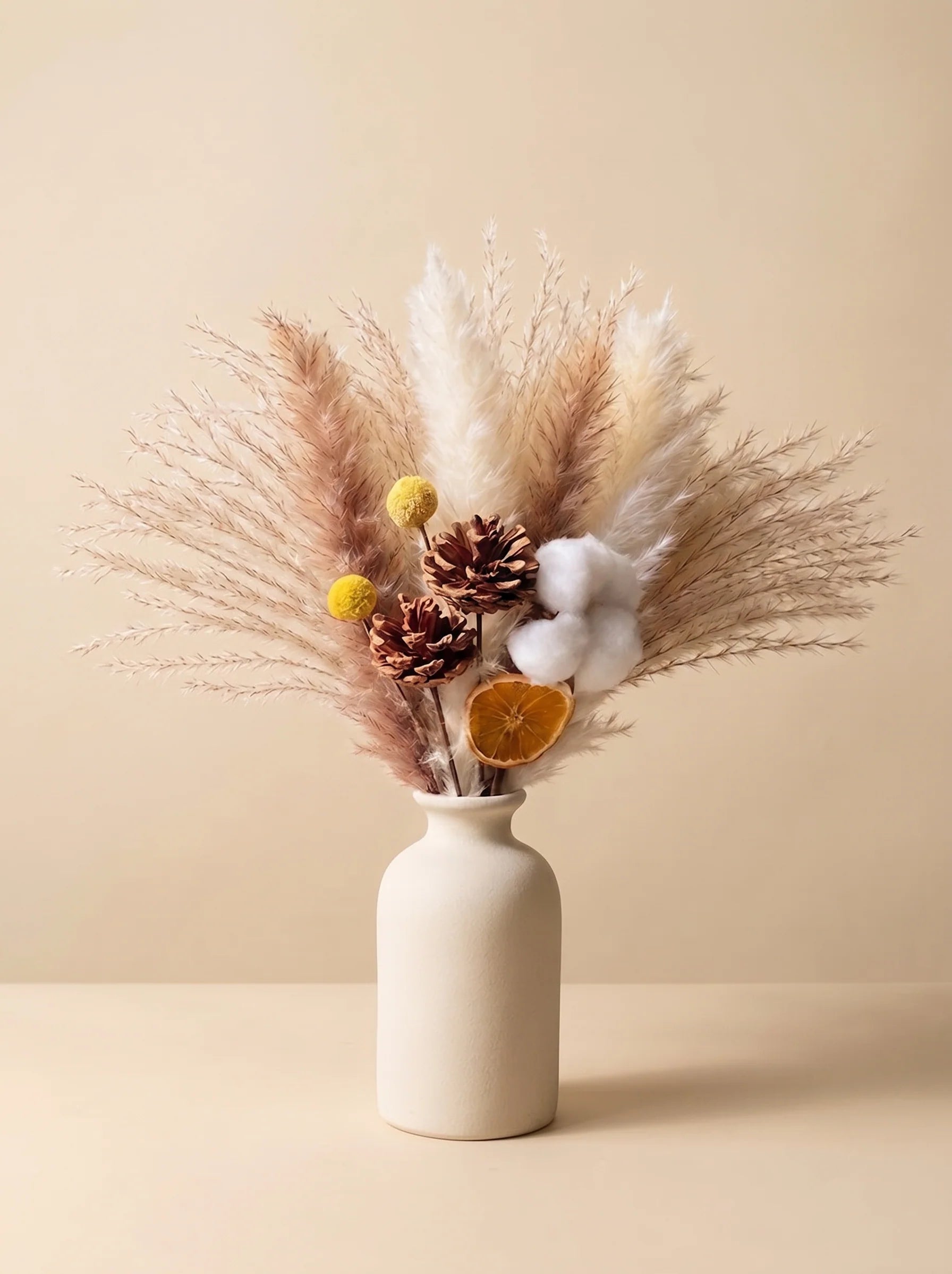 Faux Pampas Grass & Blossom Neutral Artisan Arrangement
