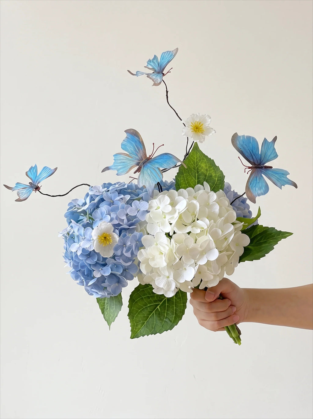 Dreamy Blue Butterfly Hydrangea Artificial Floral Arrangement