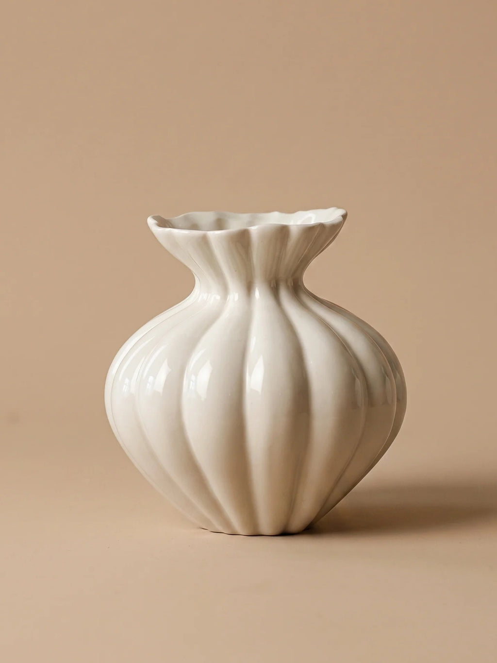 Elegant French Cream Fluted Ceramic Vase