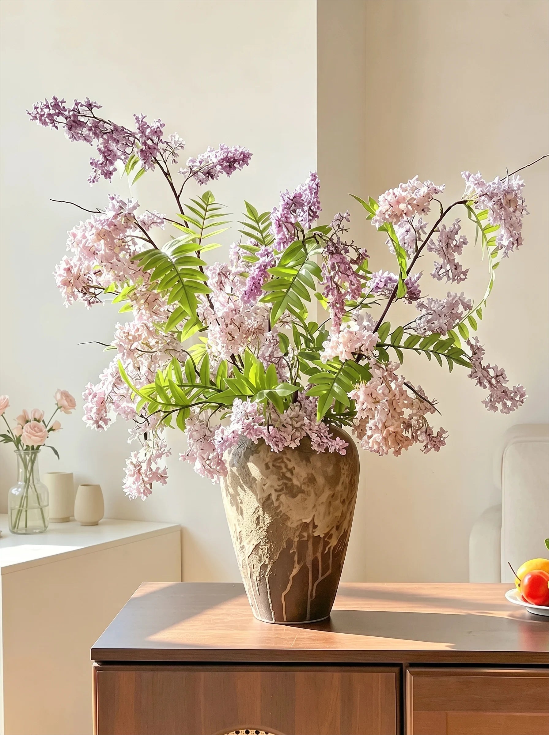 Dusty Lavender Lilac & Fern Faux Floral Arrangement