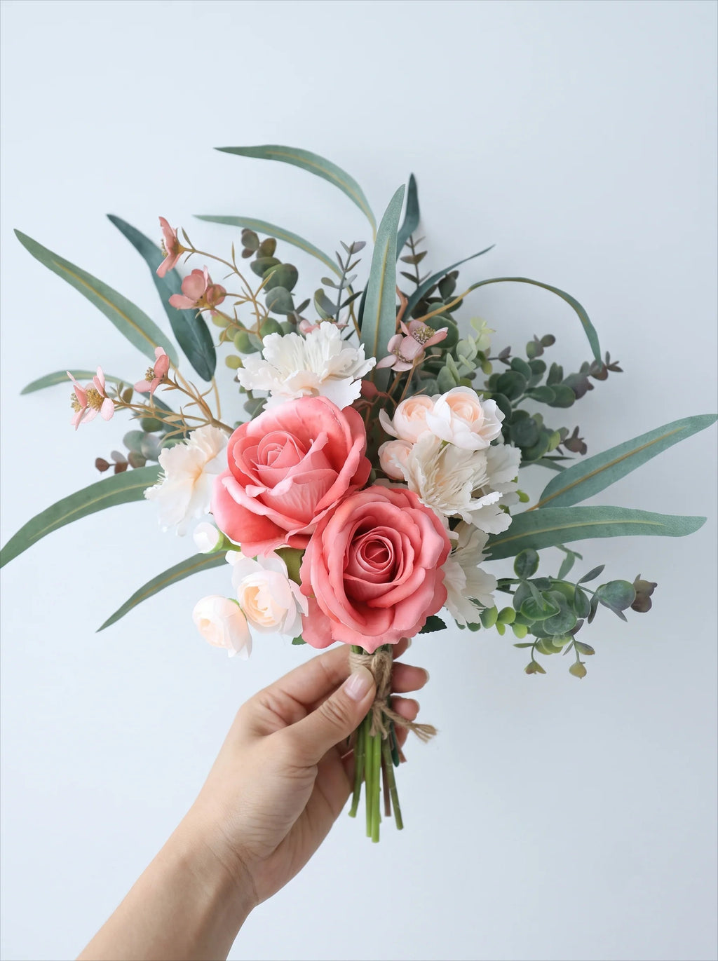 Chic Nordic Dusty Pink Rose & Eucalyptus Artificial Floral Arrangement
