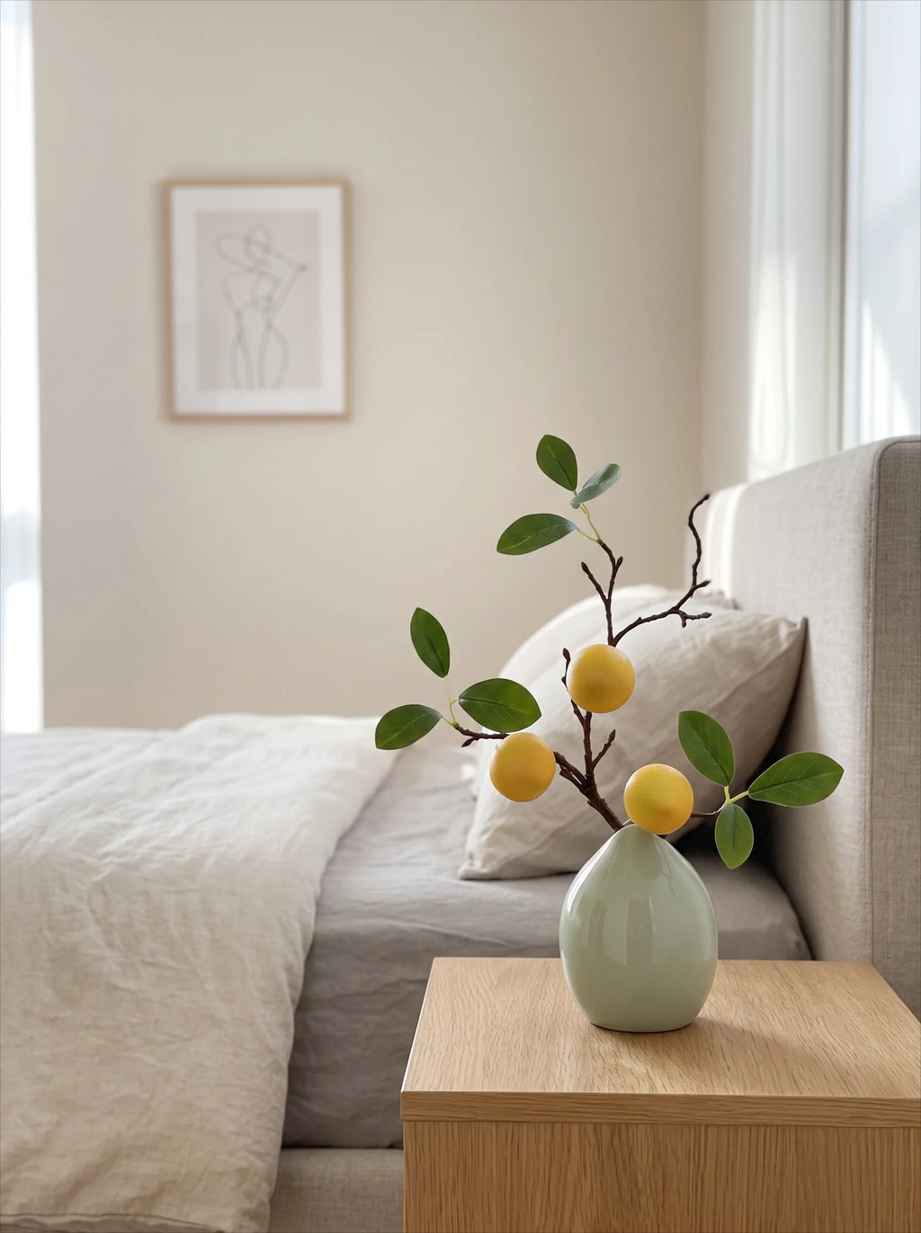 Serene Zen Lemon Fruit Sculpture Artificial Floral Arrangement