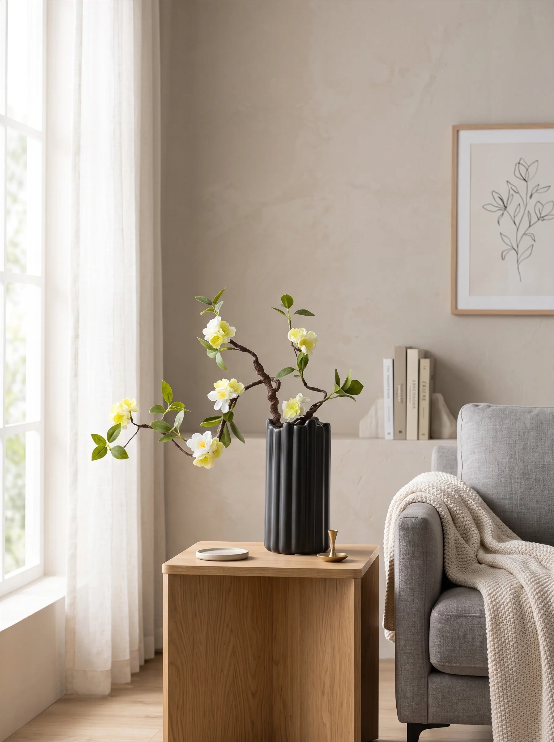 Minimalist Zen Sculptural Blossom Branch Artificial Floral Arrangement
