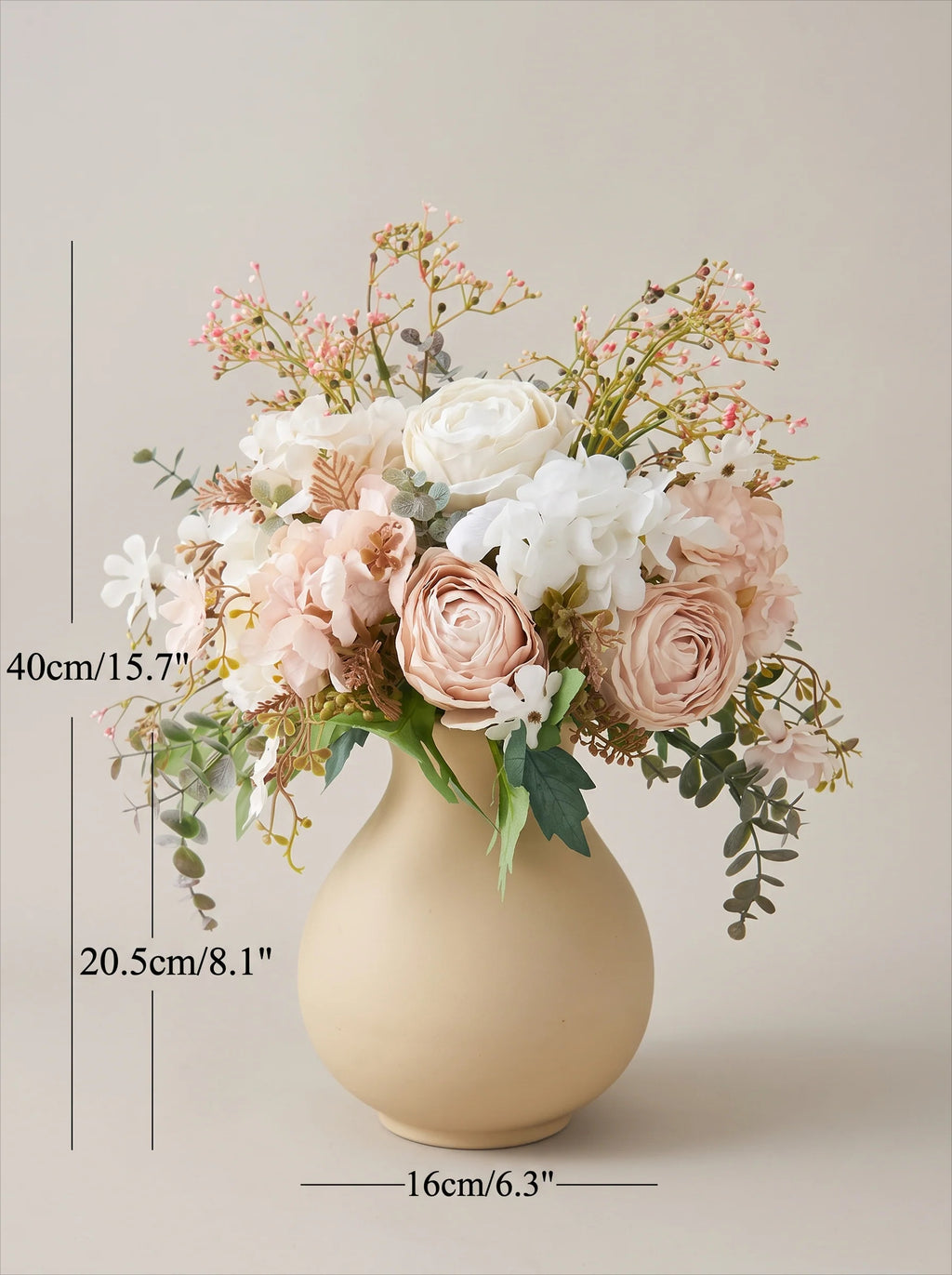 Luxury Vintage Blush Ranunculus & Rose Artificial Floral Arrangement