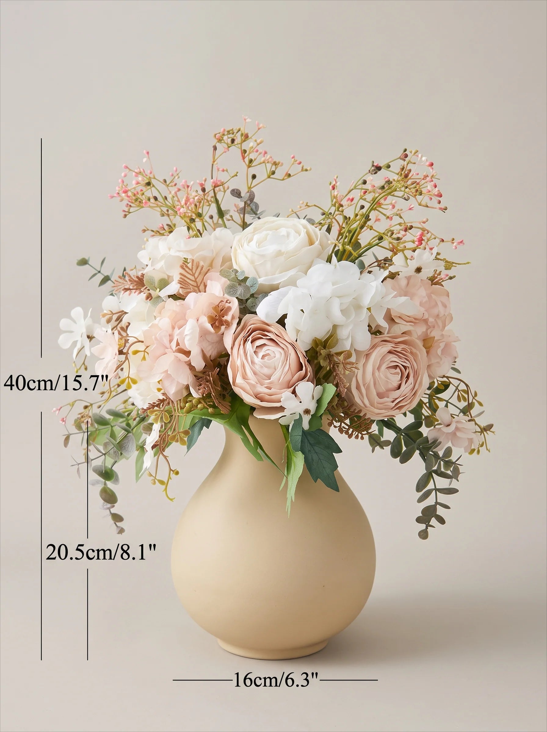 Luxury Vintage Blush Ranunculus & Rose Artificial Floral Arrangement