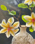 Vintage Gele Magnolia Faux Bloemstuk met Vaas