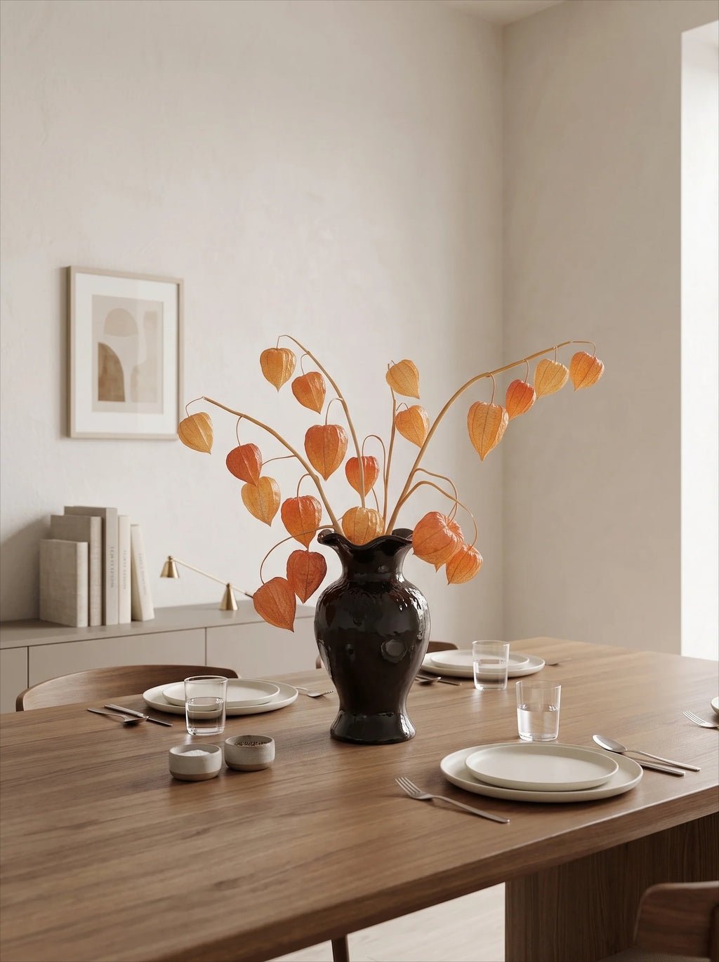 Faux Physalis Flower Arrangement - Light Orange (3 Stems)