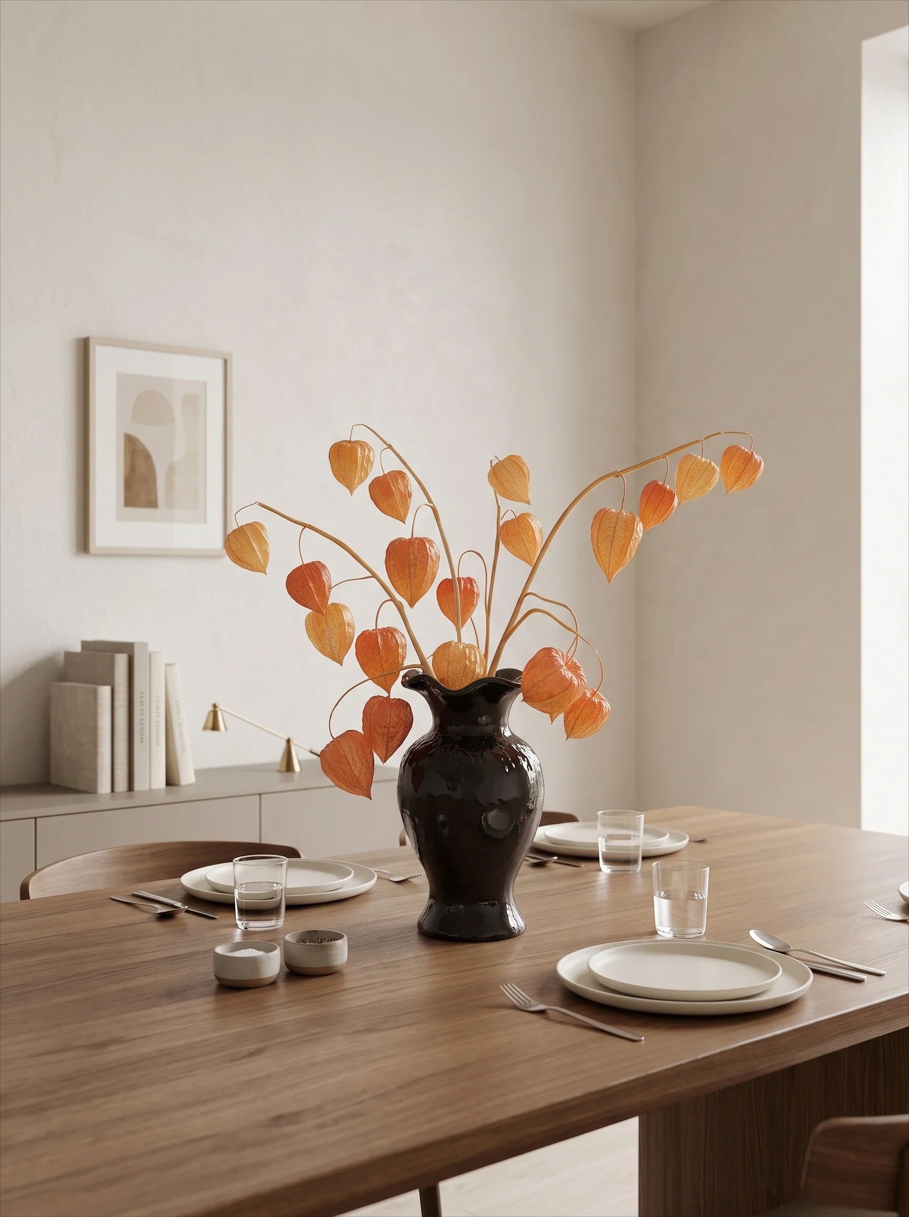 Faux Physalis Flower Arrangement - Light Orange (3 Stems)
