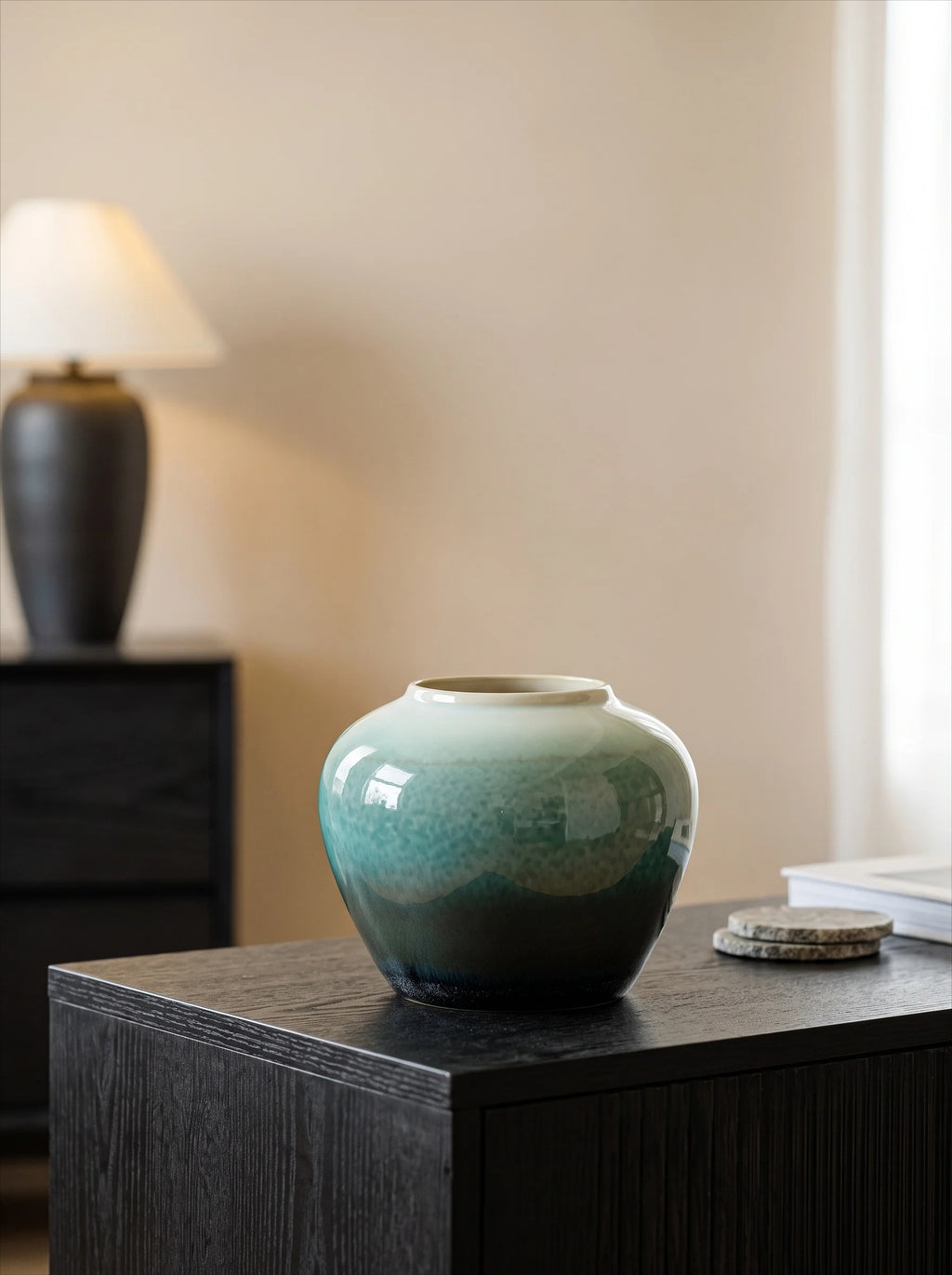 Artisan Teal Green Reactive Glaze Ceramic Vase