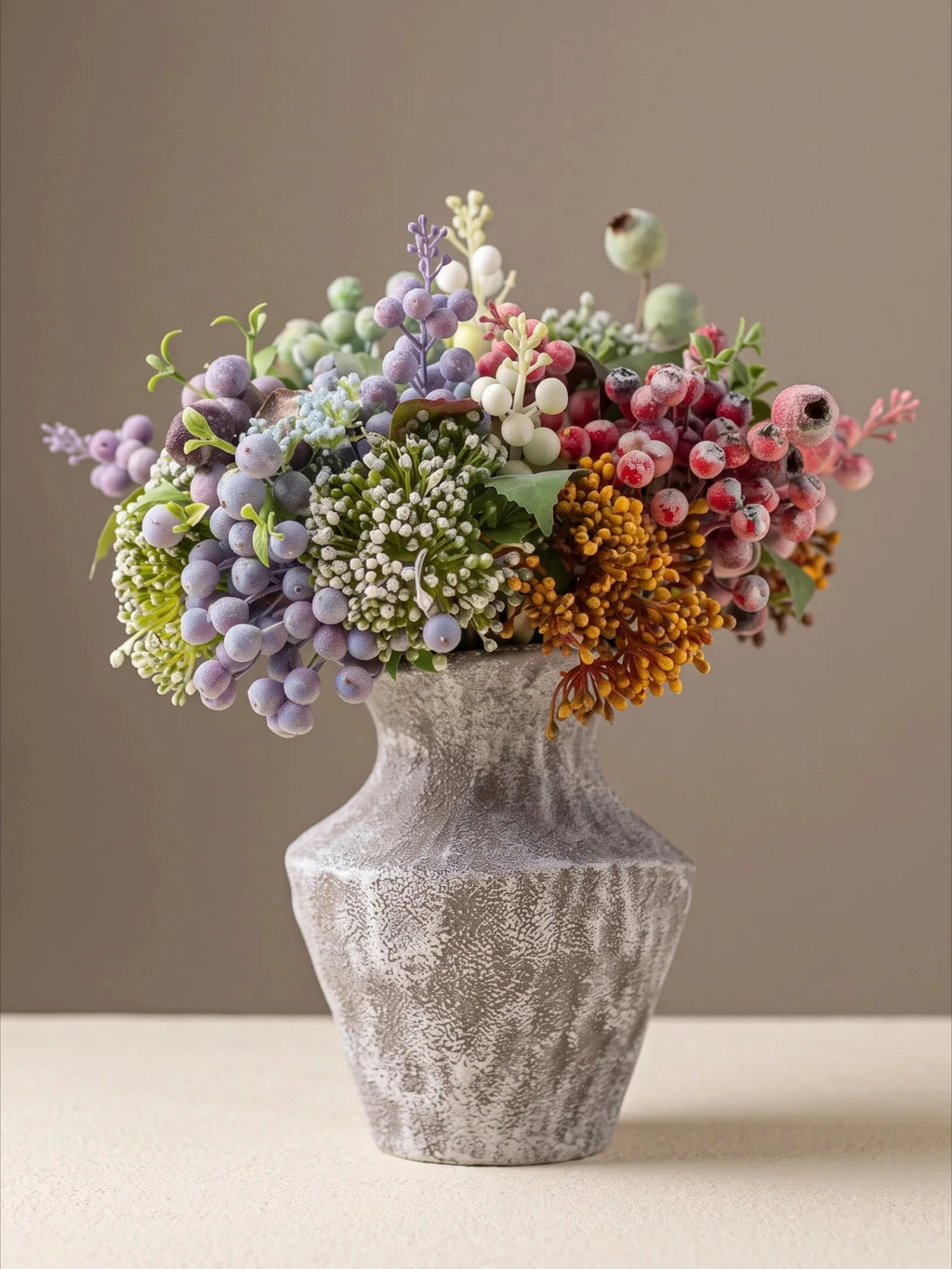 Ethereal Multicolor Berry & Foliage Artisan Faux Floral Arrangement