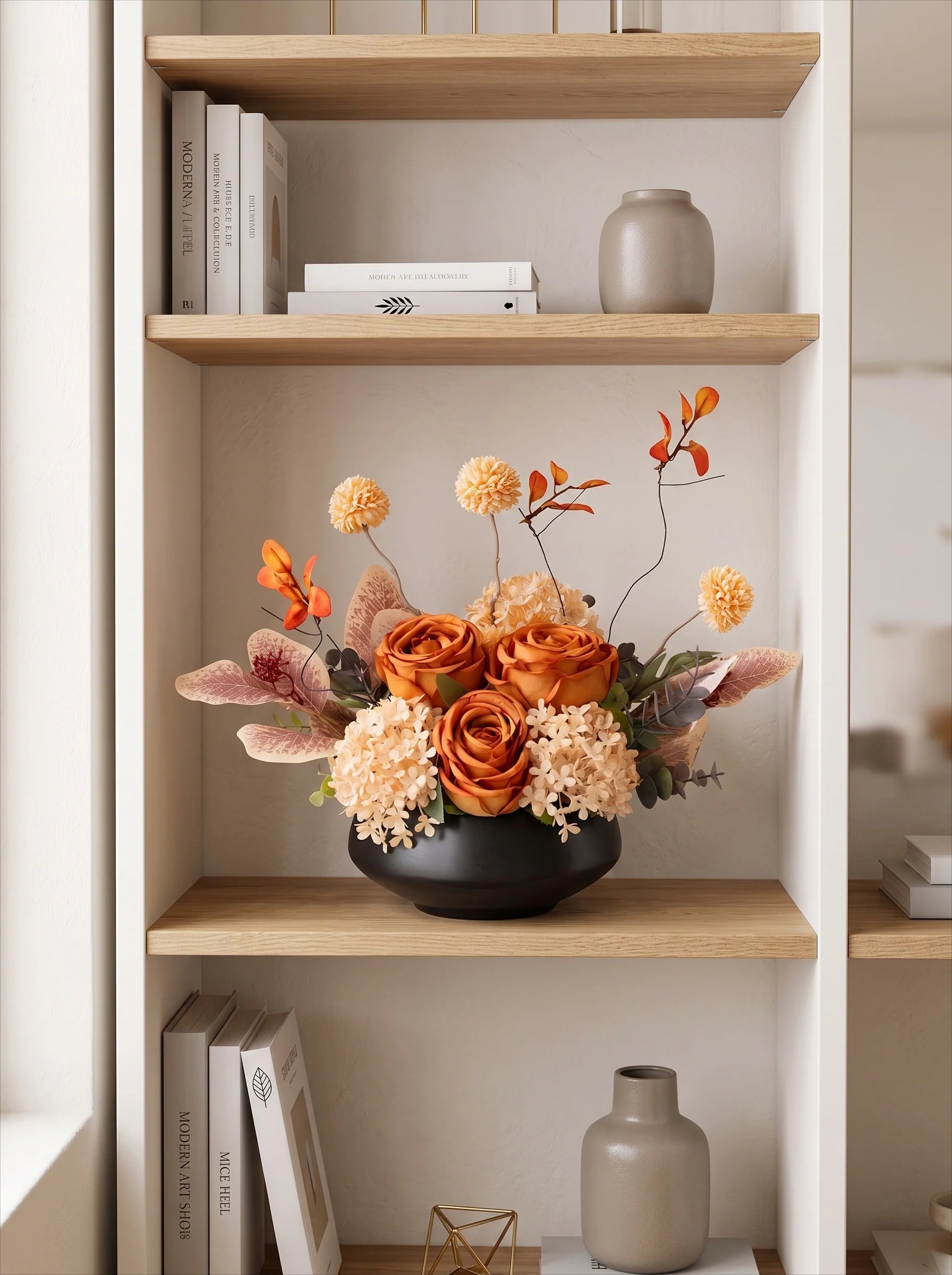 Autumn Rose Artificial Floral Arrangement with Vase