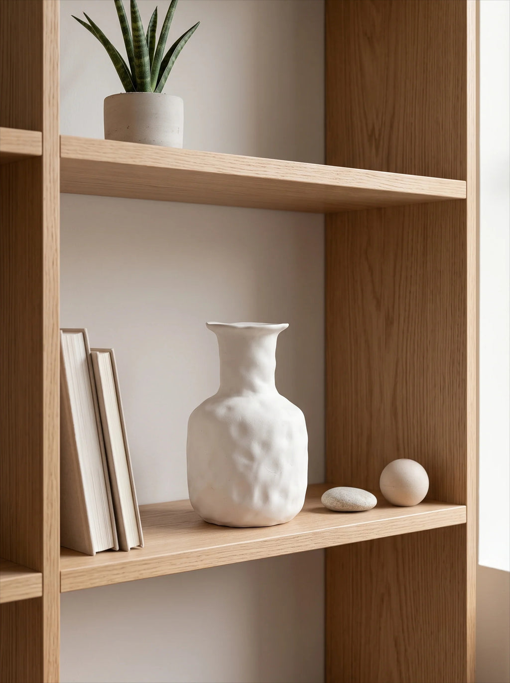 Textured Beige Ceramic Vase - White